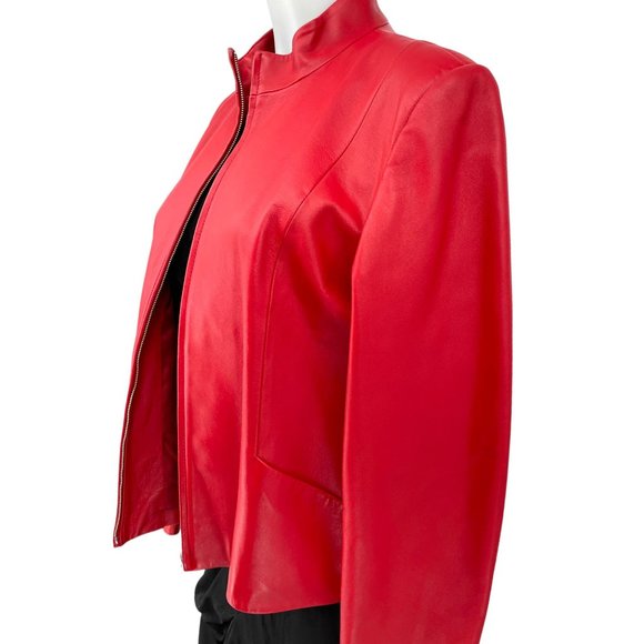 Pendleton Red Leather Jacket / 1990s Y2K Zip Front Soft Leather Blazer / Med 10 - Picture 5 of 9